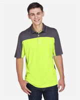 Core 365 CE101 Men's Balance Colorblock Performance Piqu Polo #color_SFTY YLW/ CRBN