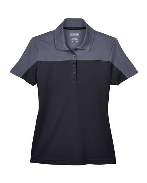 Core 365 CE101W Ladies' Balance Colorblock Performance Piqu Polo #color_BLACK/ CARBON
