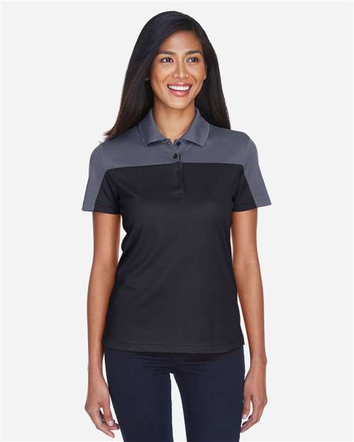 Core 365 CE101W Ladies' Balance Colorblock Performance Piqu Polo #color_BLACK/ CARBON
