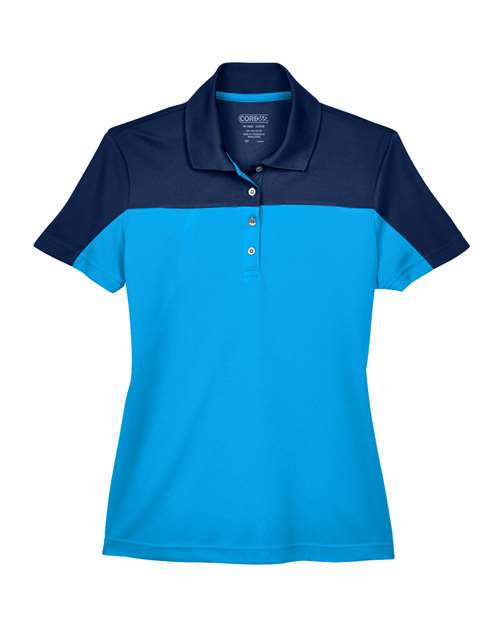 Core 365 CE101W Ladies' Balance Colorblock Performance Piqu Polo #color_ELC BLU/ CL NVY