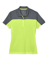 Core 365 CE101W Ladies' Balance Colorblock Performance Piqu Polo #color_SFTY YLW/ CRBN
