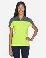 Core 365 CE101W Ladies' Balance Colorblock Performance Piqu Polo #color_SFTY YLW/ CRBN