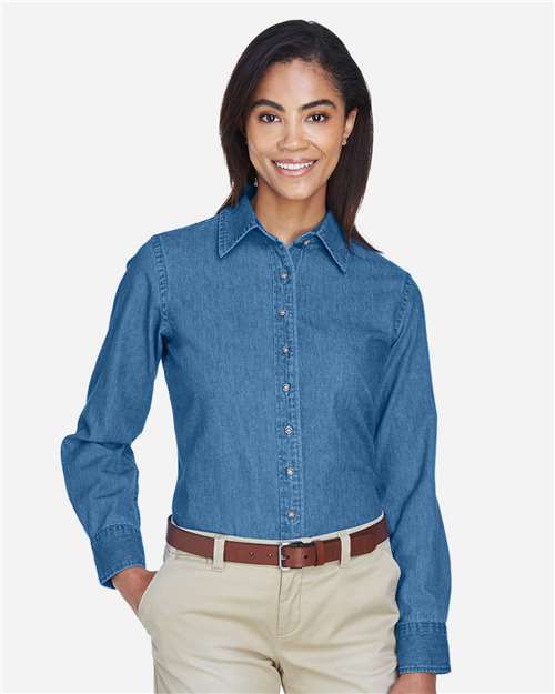 Harriton M550W Ladies' 6.5 oz. Long-Sleeve Denim Shirt #color_LIGHT DENIM