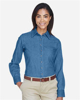 Harriton M550W Ladies' 6.5 oz. Long-Sleeve Denim Shirt #color_LIGHT DENIM