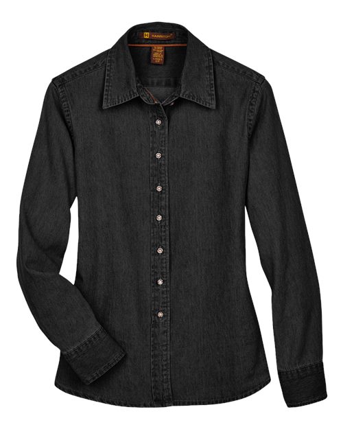 Harriton M550W Ladies' 6.5 oz. Long-Sleeve Denim Shirt #color_WASHED BLACK