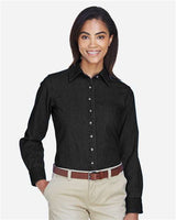 Harriton M550W Ladies' 6.5 oz. Long-Sleeve Denim Shirt #color_WASHED BLACK