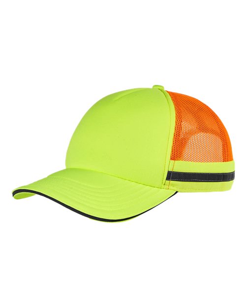 Big Accessories BA661 Safety Trucker Hat #color_NEON YLW/ NE ORG