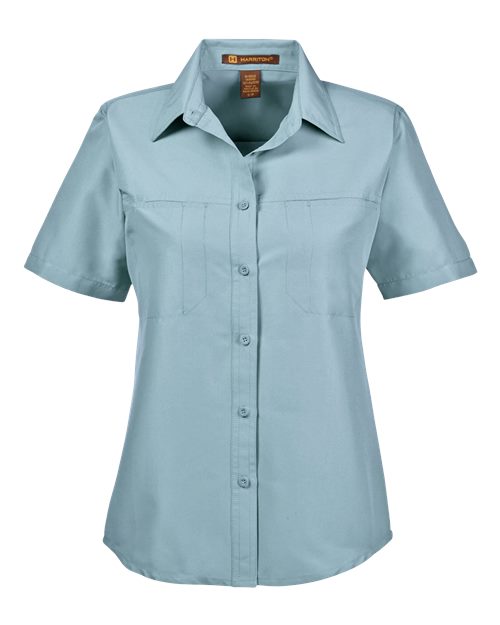 Harriton M580W Ladies' Key West Short-Sleeve Performance Staff Shirt #color_CLOUD BLUE