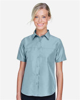 Harriton M580W Ladies' Key West Short-Sleeve Performance Staff Shirt #color_CLOUD BLUE