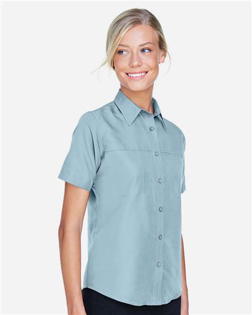Harriton M580W Ladies' Key West Short-Sleeve Performance Staff Shirt #color_CLOUD BLUE