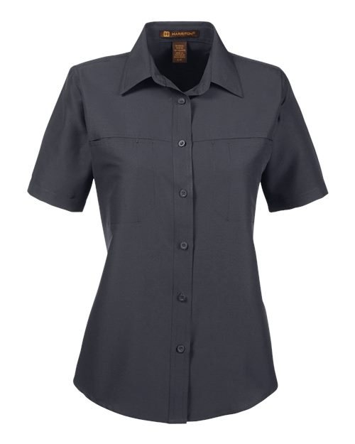 Harriton M580W Ladies' Key West Short-Sleeve Performance Staff Shirt #color_DARK CHARCOAL