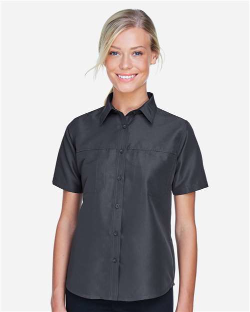 Harriton M580W Ladies' Key West Short-Sleeve Performance Staff Shirt #color_DARK CHARCOAL