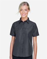 Harriton M580W Ladies' Key West Short-Sleeve Performance Staff Shirt #color_DARK CHARCOAL