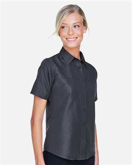 Harriton M580W Ladies' Key West Short-Sleeve Performance Staff Shirt #color_DARK CHARCOAL