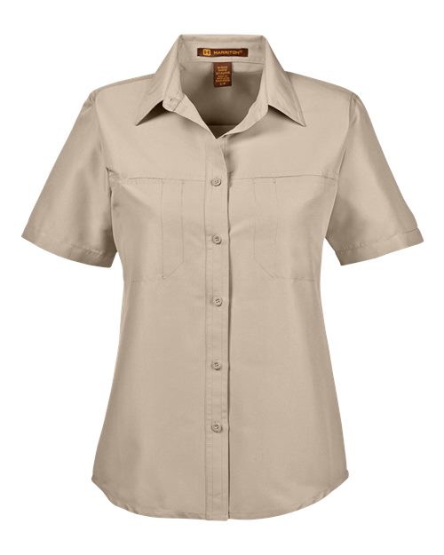 Harriton M580W Ladies' Key West Short-Sleeve Performance Staff Shirt #color_KHAKI