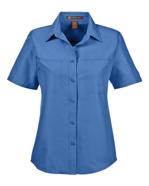 Harriton M580W Ladies' Key West Short-Sleeve Performance Staff Shirt #color_POOL BLUE