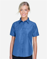 Harriton M580W Ladies' Key West Short-Sleeve Performance Staff Shirt #color_POOL BLUE