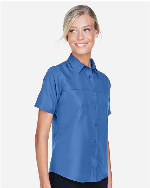 Harriton M580W Ladies' Key West Short-Sleeve Performance Staff Shirt #color_POOL BLUE