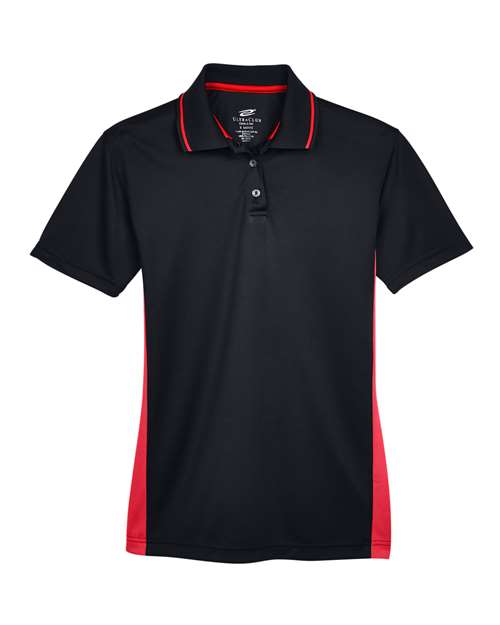 UltraClub 8406L Ladies' Cool & Dry Sport Two-Tone Polo #color_BLACK/ RED