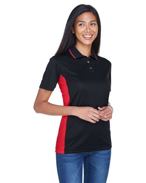 UltraClub 8406L Ladies' Cool & Dry Sport Two-Tone Polo #color_BLACK/ RED