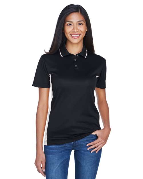 UltraClub 8406L Ladies' Cool & Dry Sport Two-Tone Polo #color_BLACK/ STONE
