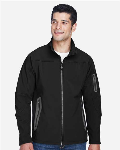 North End 88138 Men's Three-Layer Fleece Bonded Soft Shell Technical Jacket #color_BLACK