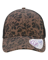 Infinity Her CHARLIE Women's Modern Trucker Cap #color_Chocolate Floral/ Black