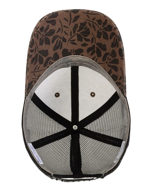 Infinity Her CHARLIE Women's Modern Trucker Cap #color_Chocolate Floral/ Black