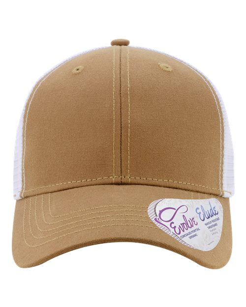 Infinity Her CHARLIE Women's Modern Trucker Cap #color_Caramel/ White