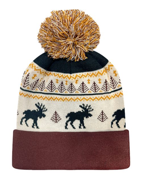 LOCALE GRNDSR Grand Recycled Beanie #color_Fairisle Moose/ Brown