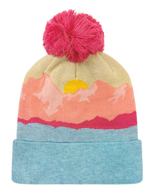 LOCALE GRNDSR Grand Recycled Beanie #color_Mountain Morning Aqua/ Peach