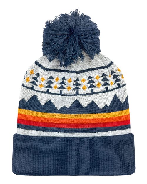 LOCALE GRNDSR Grand Recycled Beanie #color_Trees & Peaks/ Navy