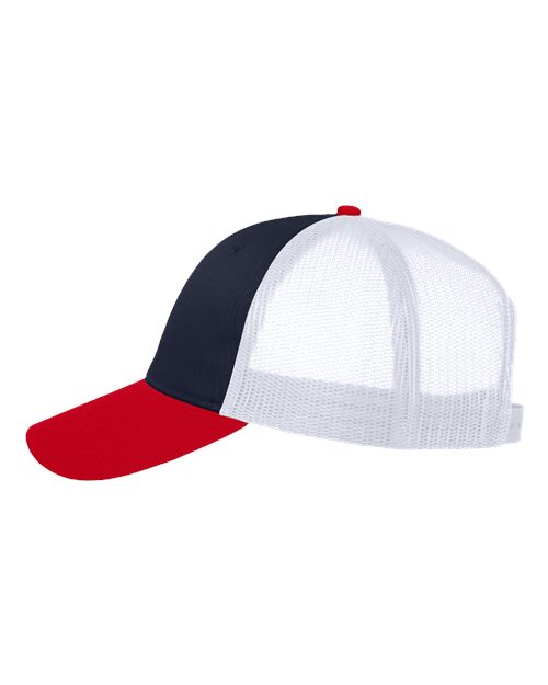 Valucap VC400 Mesh-Back Twill Trucker Cap #color_Navy/ White/ Red