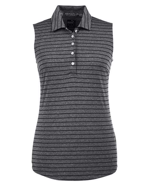 Puma Golf 597222 Ladies' Rotation Stripe Sleeveless Polo #color_PUMA BLACK