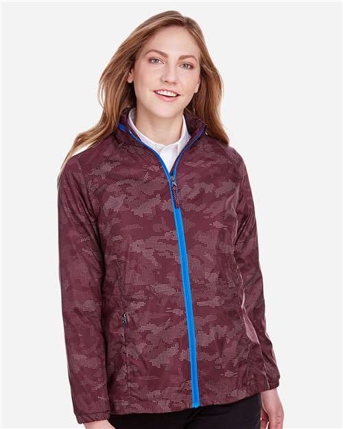 North End NE711W Ladies' Rotate Reflective Jacket #color_BURGNDY/ OLY BLU