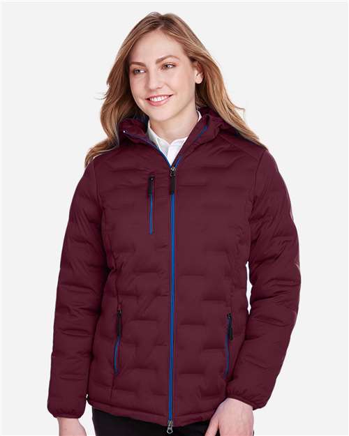 North End NE708W Ladies' Loft Puffer Jacket #color_BURGNDY/ OLY BLU