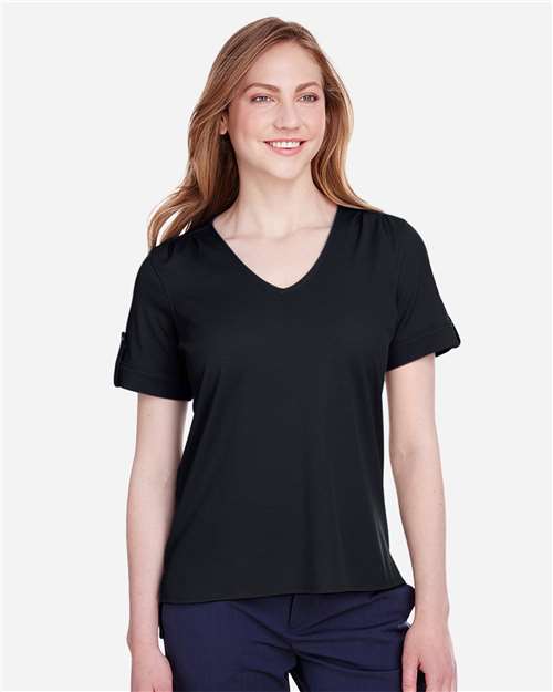 Devon & Jones DG20WB Ladies' CrownLux Performance Plaited Rolled-Sleeve Top #color_BLACK