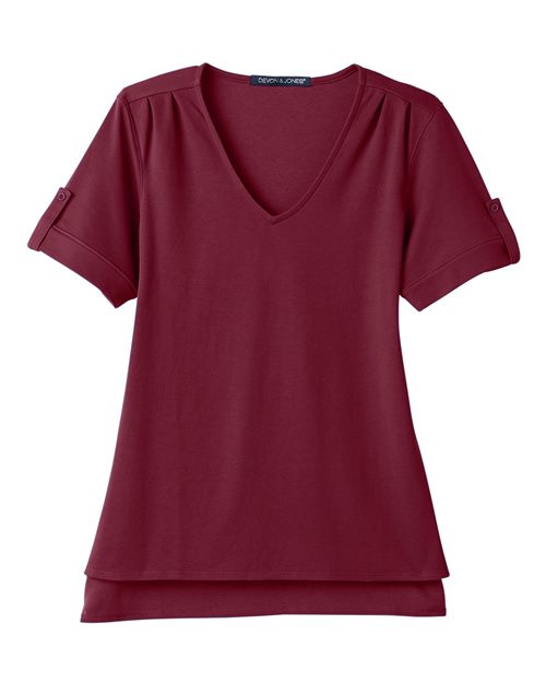 Devon & Jones DG20WB Ladies' CrownLux Performance Plaited Rolled-Sleeve Top #color_BURGUNDY