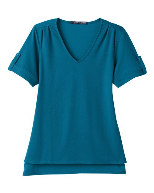 Devon & Jones DG20WB Ladies' CrownLux Performance Plaited Rolled-Sleeve Top #color_DARK TEAL