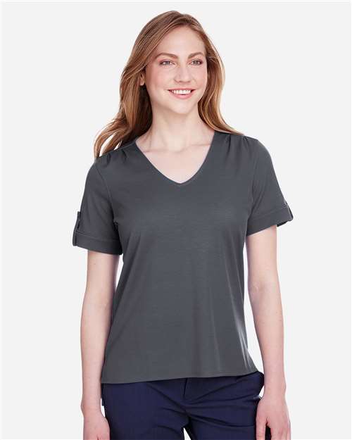 Devon & Jones DG20WB Ladies' CrownLux Performance Plaited Rolled-Sleeve Top #color_GRAPHITE