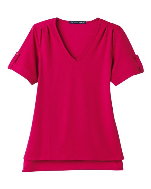Devon & Jones DG20WB Ladies' CrownLux Performance Plaited Rolled-Sleeve Top #color_RED