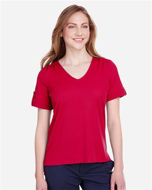 Devon & Jones DG20WB Ladies' CrownLux Performance Plaited Rolled-Sleeve Top #color_RED