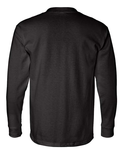 Bayside BA8100 Adult 6.1 oz., 100% Cotton Long Sleeve Pocket T-Shirt #color_BLACK