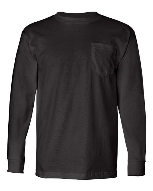 Bayside BA8100 Adult 6.1 oz., 100% Cotton Long Sleeve Pocket T-Shirt #color_BLACK