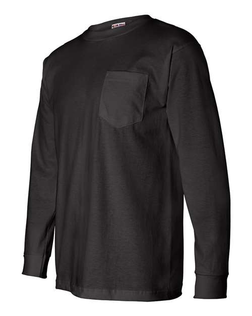 Bayside BA8100 Adult 6.1 oz., 100% Cotton Long Sleeve Pocket T-Shirt #color_BLACK