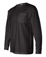 Bayside BA8100 Adult 6.1 oz., 100% Cotton Long Sleeve Pocket T-Shirt #color_BLACK