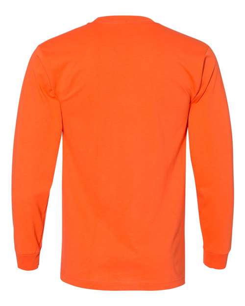 Bayside BA8100 Adult 6.1 oz., 100% Cotton Long Sleeve Pocket T-Shirt #color_BRIGHT ORANGE