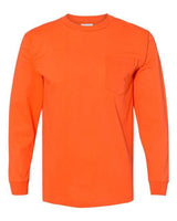 Bayside BA8100 Adult 6.1 oz., 100% Cotton Long Sleeve Pocket T-Shirt #color_BRIGHT ORANGE