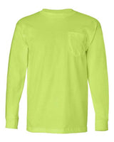 Bayside BA8100 Adult 6.1 oz., 100% Cotton Long Sleeve Pocket T-Shirt #color_LIME GREEN