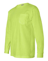 Bayside BA8100 Adult 6.1 oz., 100% Cotton Long Sleeve Pocket T-Shirt #color_LIME GREEN